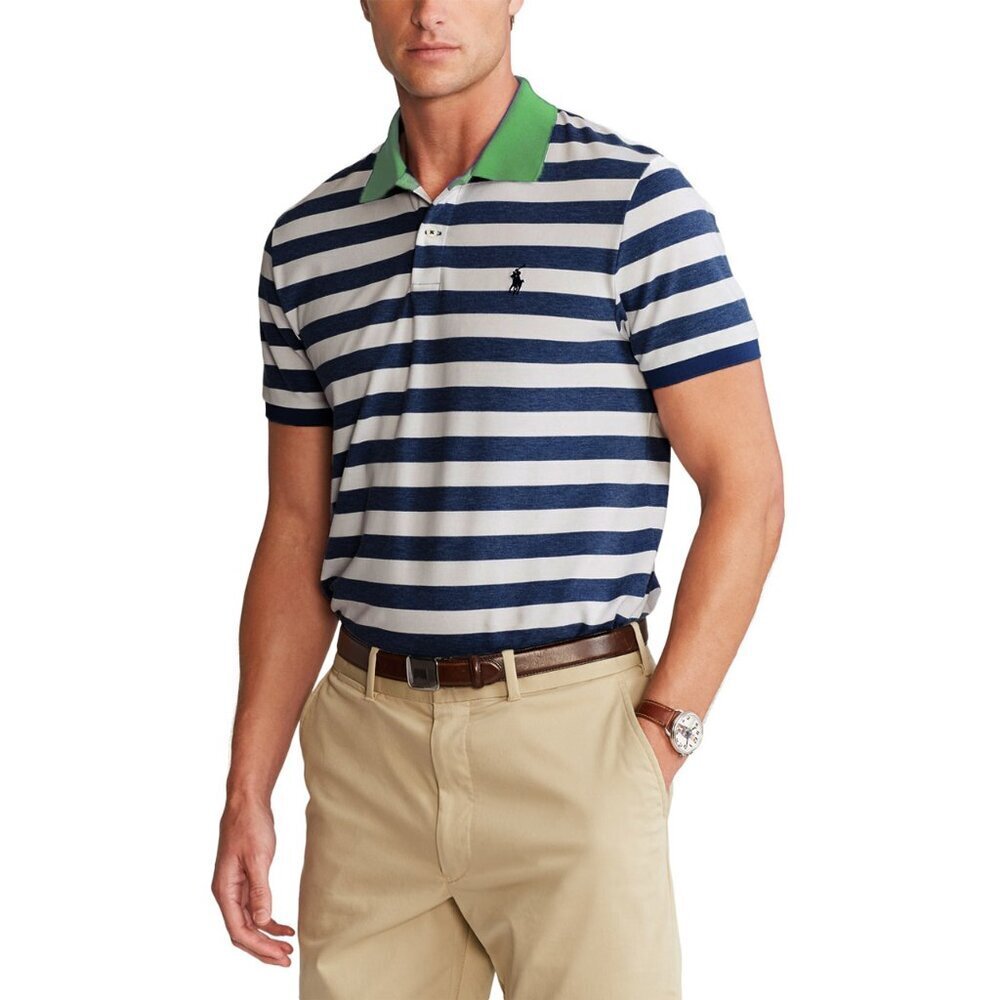 Polo by Ralph Lauren Short‎ Sleeve Blue White Stripe Cotton Polo Shirt Men L